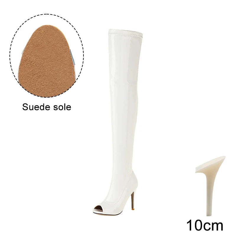Hellcat White - Over-the-knee Stiletto Boots