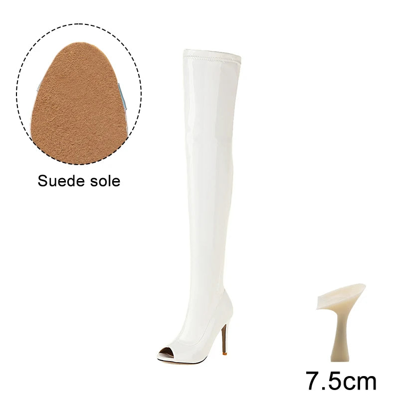 Hellcat White - Over-the-knee Stiletto Boots