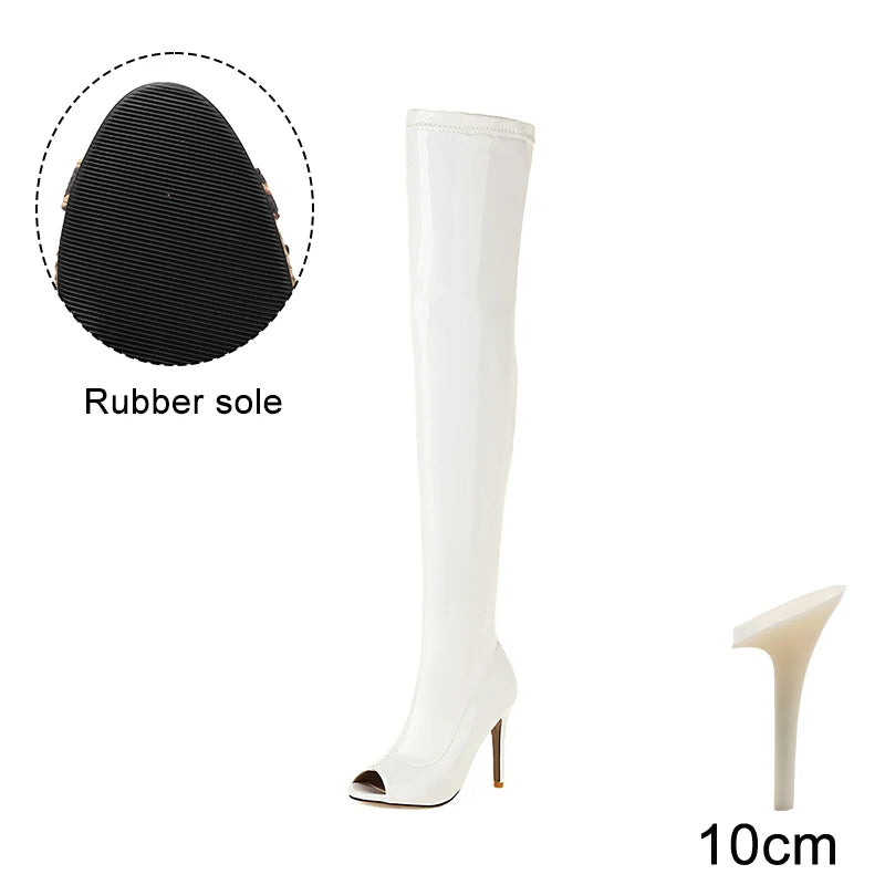 Hellcat White - Over-the-knee Stiletto Boots