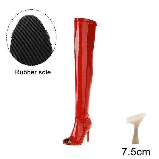 Hellcat Red - Over-the-knee Stiletto Boots
