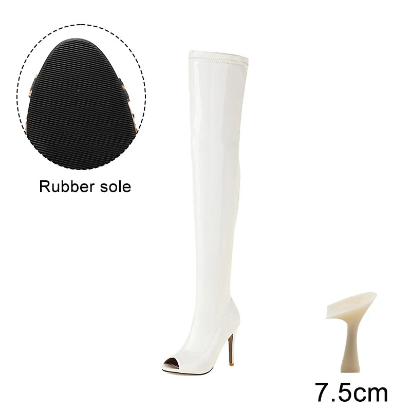 Hellcat White - Over-the-knee Stiletto Boots