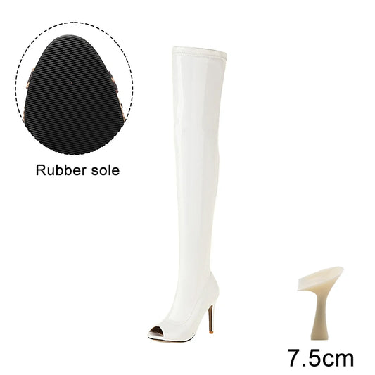 Hellcat White - Over-the-knee Stiletto Boots